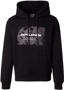JACK & JONES Mikina 'JCOAERO FRONT PRINT SWEAT HOOD'  čierna