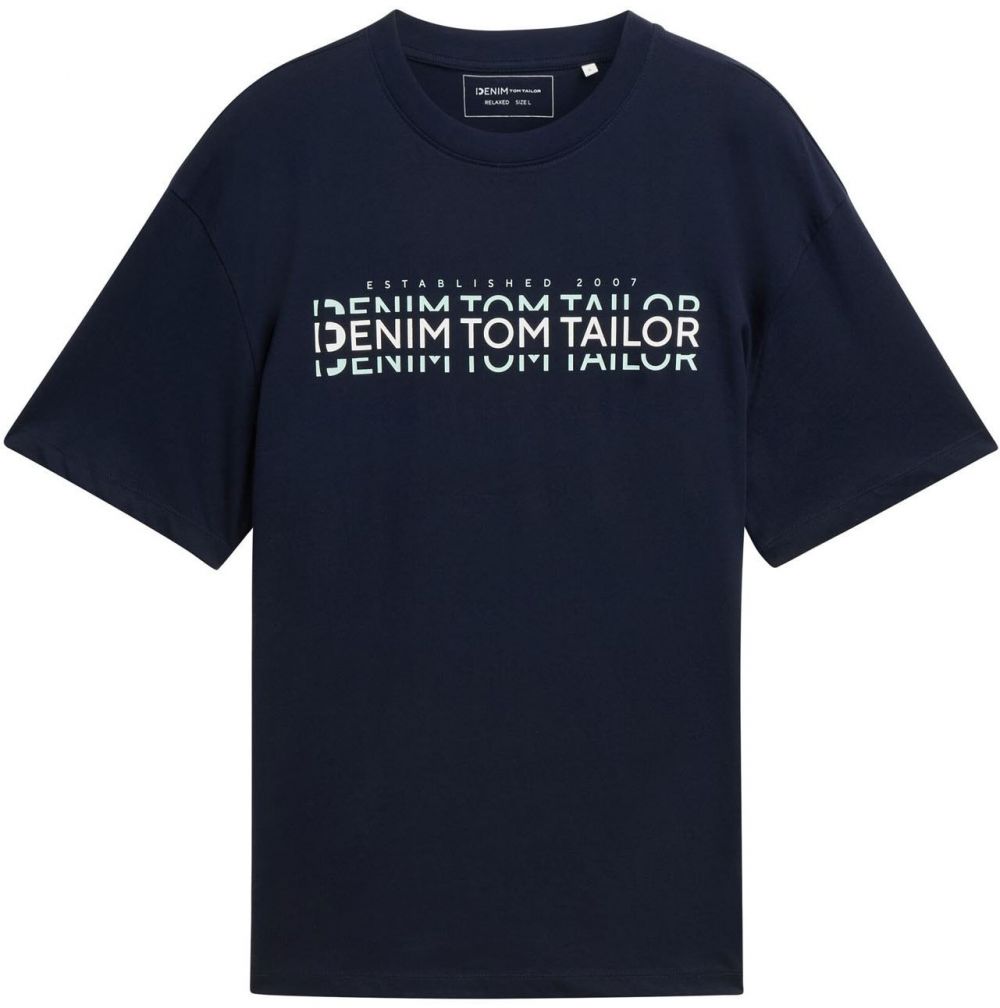 TOM TAILOR DENIM Tričko  tmavomodrá / mätová / biela