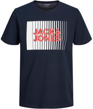 JACK & JONES Tričko 'JJECorp'  námornícka modrá / červená / šedobiela