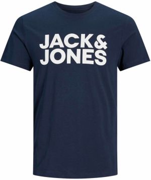 JACK & JONES Tričko  námornícka modrá / šedobiela