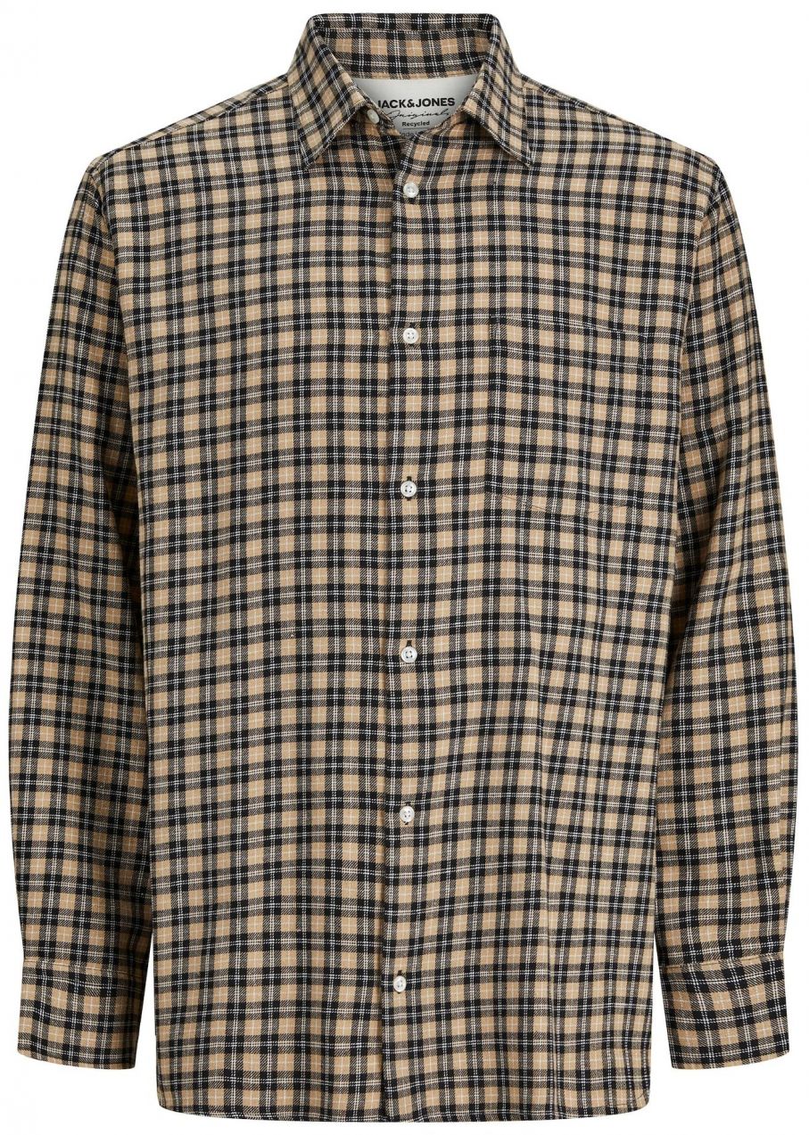 JACK & JONES Košeľa 'BLICHER'  svetlohnedá / tmavohnedá / biela