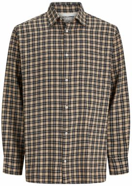 JACK & JONES Košeľa 'BLICHER'  svetlohnedá / tmavohnedá / biela