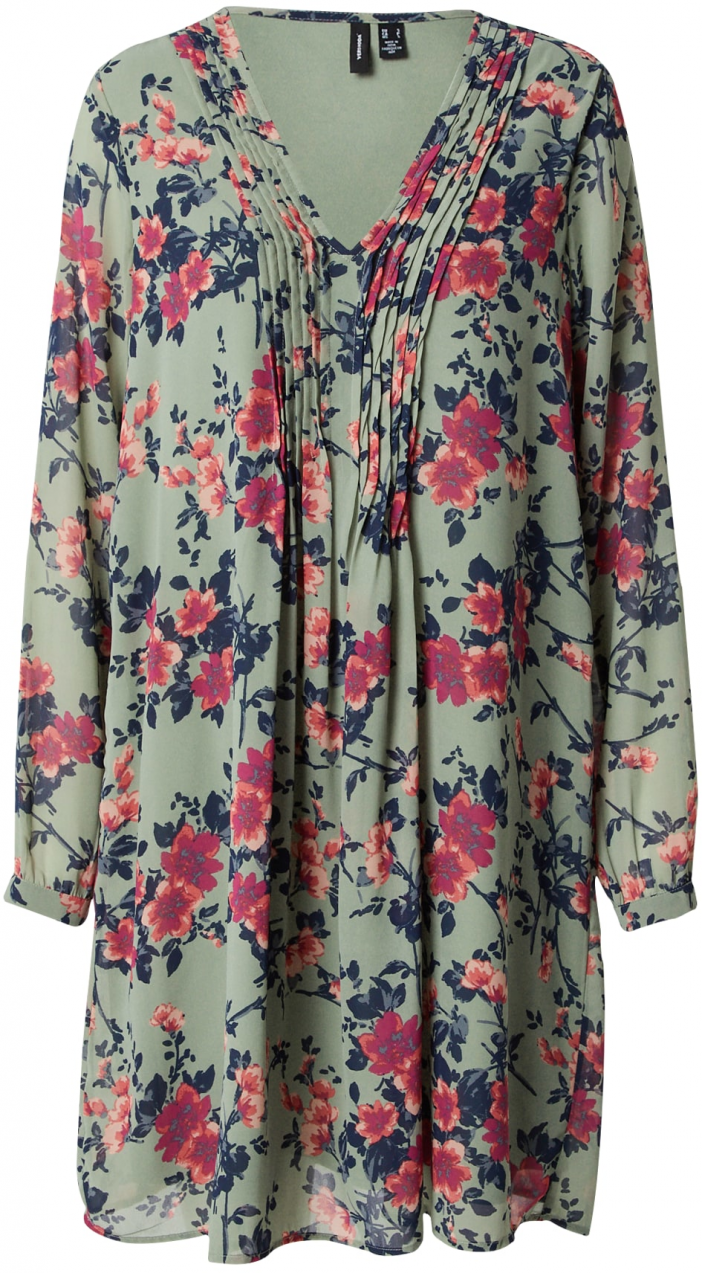 VERO MODA Šaty  tmavozelená / ružová / ružová / biela