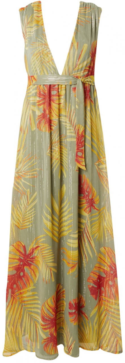 VILA Šaty 'FLORI'  tmavožltá / zlatá / kaki / červená