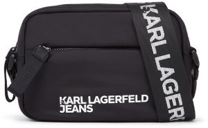KARL LAGERFELD JEANS Taška cez rameno ' ESSENTIAL '  čierna / biela