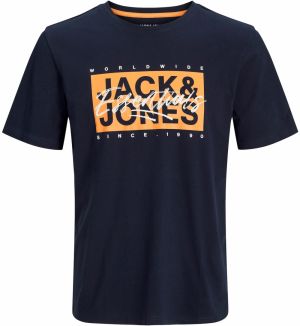JACK & JONES Tričko 'JJColton'  tmavomodrá / oranžová / biela