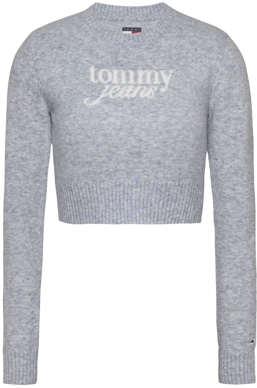 Tommy Jeans Sveter  sivá melírovaná / biela