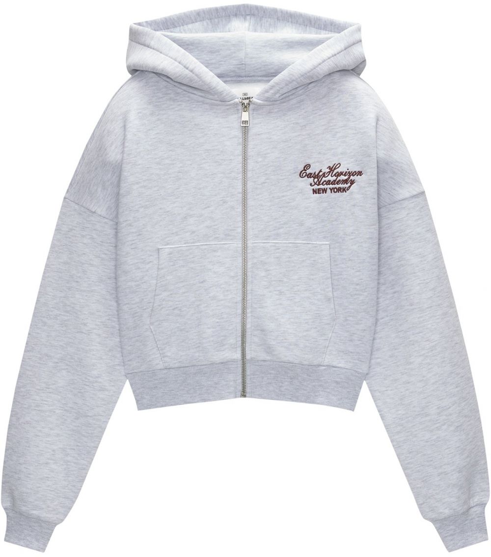Pull&Bear Tepláková bunda  sivá melírovaná / tmavočervená