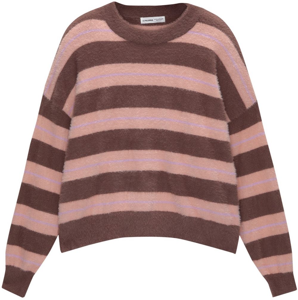 Pull&Bear Sveter  čokoládová / levanduľová / rosé