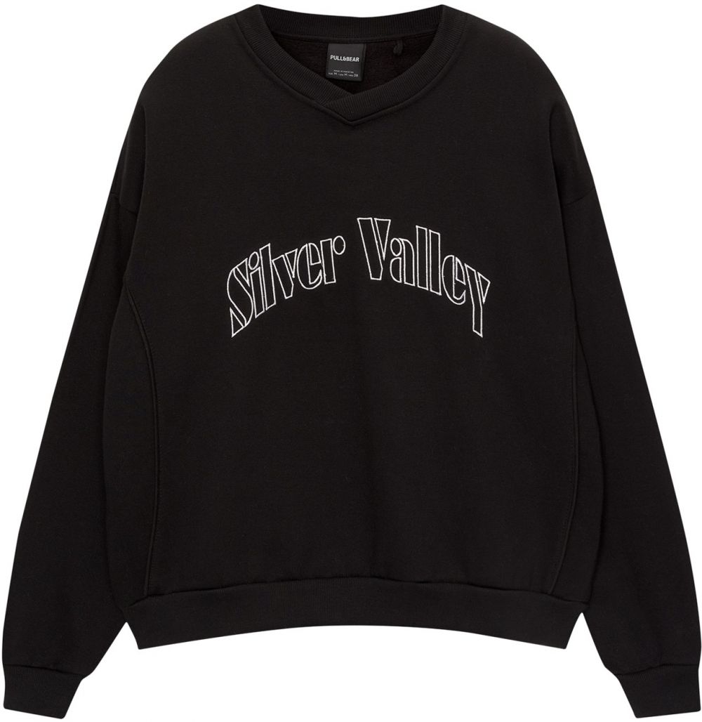 Pull&Bear Mikina  piesková / čierna / biela