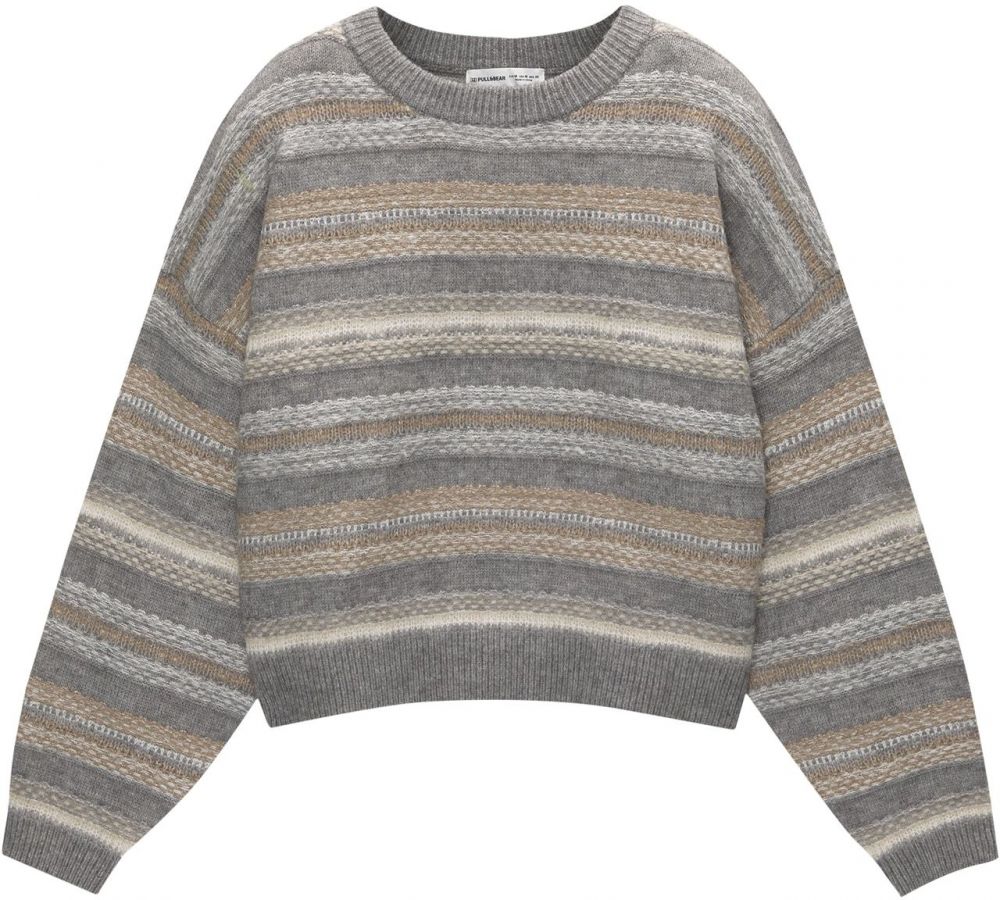 Pull&Bear Sveter  kapučíno / sivá melírovaná / biela