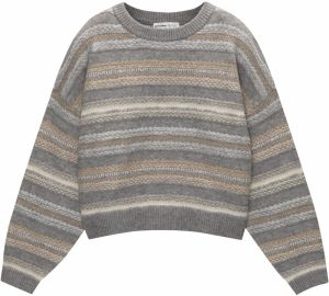 Pull&Bear Sveter  kapučíno / sivá melírovaná / biela