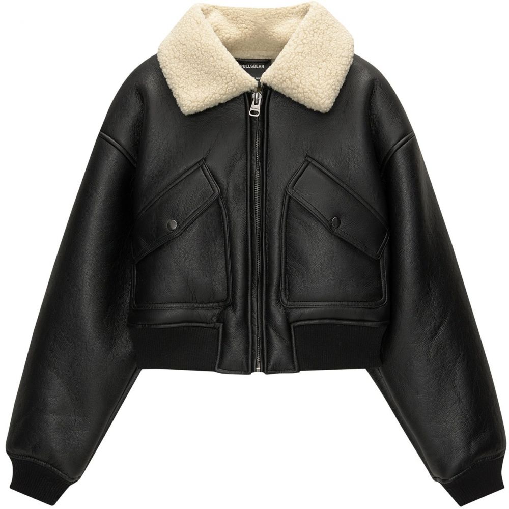 Pull&Bear Prechodná bunda  krémová / čierna