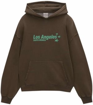 Pull&Bear Mikina  tmavohnedá / pastelovo zelená