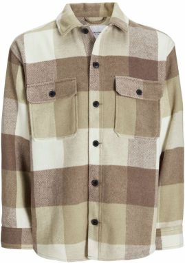 JACK & JONES Košeľa 'JJEBradley Ollie'  krémová / čokoládová / svetlosivá / šedobiela