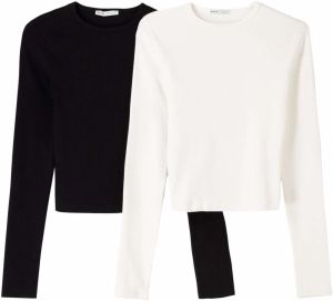 Bershka Tričko  čierna / biela