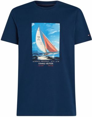 TOMMY HILFIGER Tričko  námornícka modrá / svetlomodrá / oranžovo červená / biela