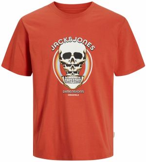 JACK & JONES Tričko 'JORAnatomy Skull'  medová / tmavooranžová / čierna / biela