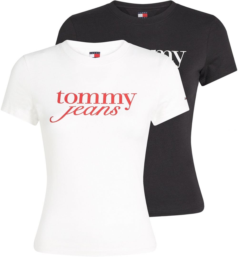 Tommy Jeans Tričko 'ESSENTIAL'  čierna / biela