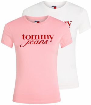 Tommy Jeans Tričko 'ESSENTIAL'  ružová / červená / biela