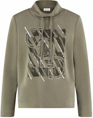 GERRY WEBER Tričko  kaki / tmavozelená / biela