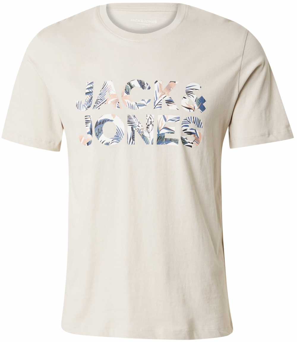 JACK & JONES Tričko 'JJEBryan'  námornícka modrá / sivobéžová / čierna / biela