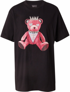 GUESS Tričko 'PINK BEAR'  čokoládová / tmavoružová / čierna / strieborná