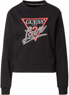 GUESS Mikina 'CN LOVE TRIANGLE SWEATSHIRT'  červená / čierna / strieborná / biela