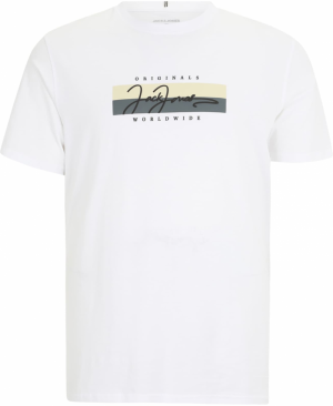 Jack & Jones Plus Tričko 'JORFrederiksberg'  pastelovo žltá / tmavosivá / čierna / biela