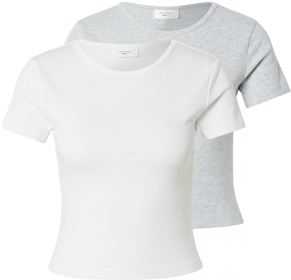 Gina Tricot Tričko  sivá melírovaná / biela