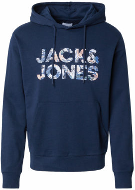 JACK & JONES Mikina 'JJEBryan'  námornícka modrá / kráľovská modrá / pastelovo oranžová / biela