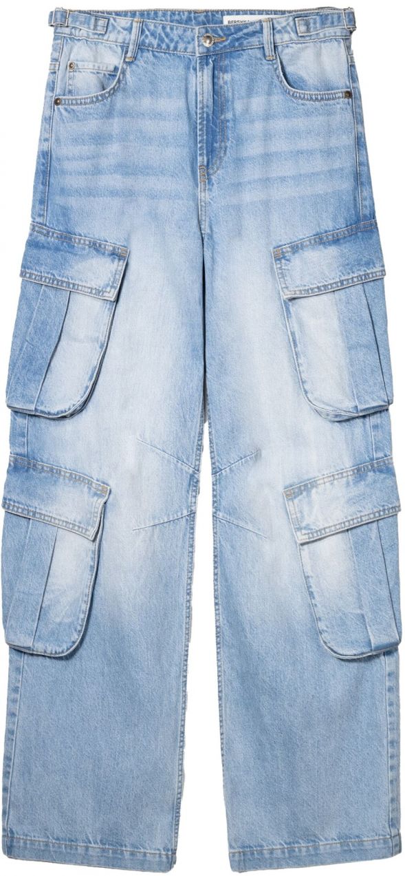 Bershka Rifľové kapsáče  modrá denim