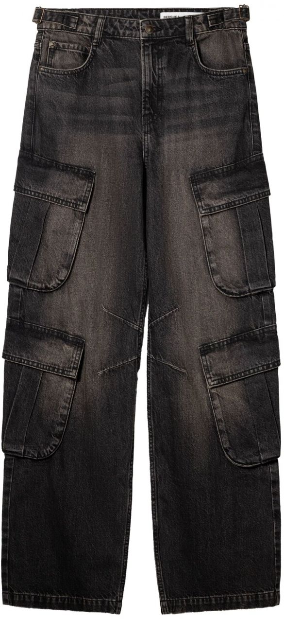 Bershka Rifľové kapsáče  čierny denim
