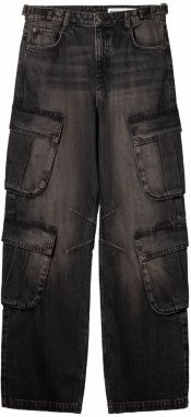 Bershka Rifľové kapsáče  čierny denim
