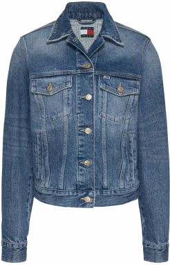 Tommy Jeans Prechodná bunda  modrá denim / svetločervená / čierna / biely denim