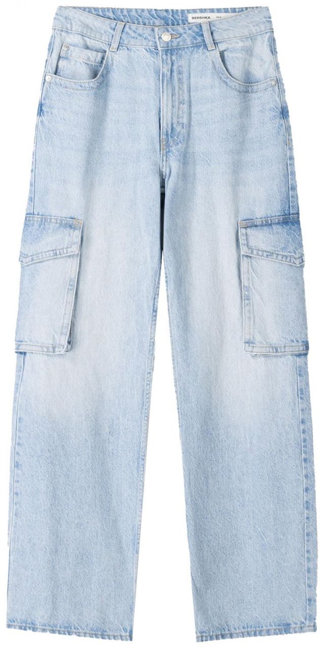 Bershka Rifľové kapsáče  modrá denim