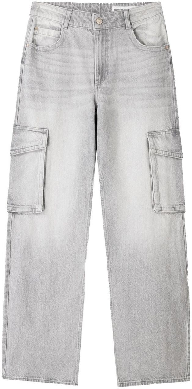 Bershka Rifľové kapsáče  svetlosivá
