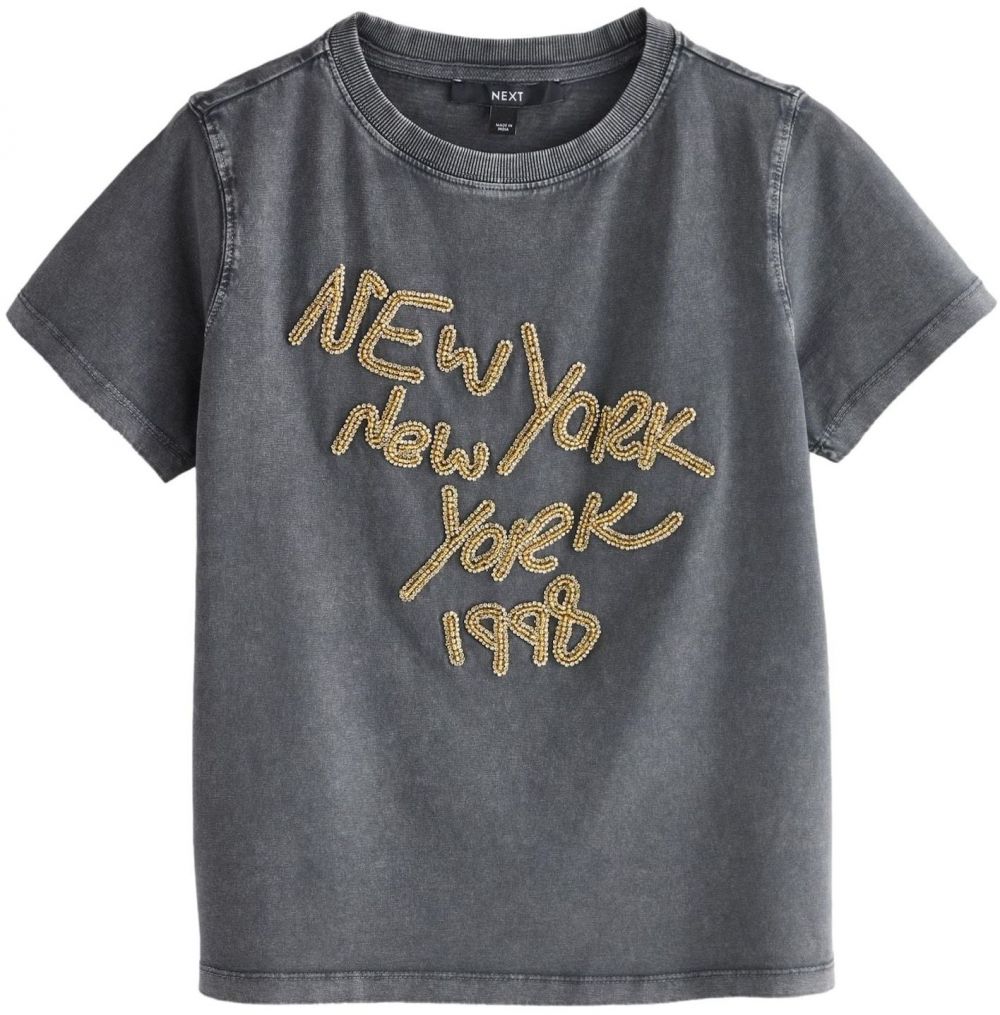 Next Tričko 'New York'  tmavožltá / kamenná