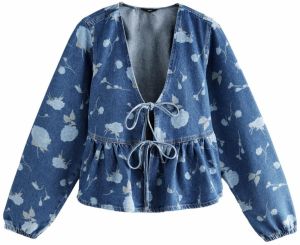 Next Blúzka  modrá denim / sivobéžová / malinová