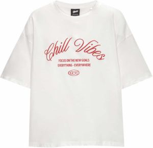 Pull&Bear Tričko 'STWD VOLUMEN  CHILL VIBES'  červená / biela