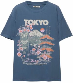 Pull&Bear Tričko 'TOKYO'  modrosivá / svetložltá / pastelovo fialová / oranžová