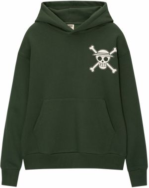 Pull&Bear Mikina  tmavozelená / biela