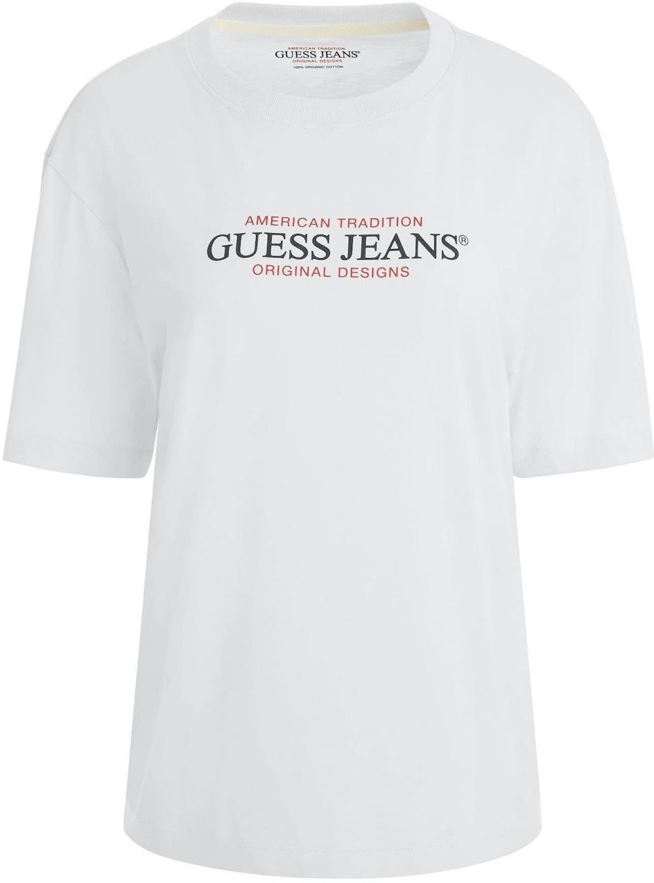 GUESS JEANS Tričko  krvavo červená / čierna / biela
