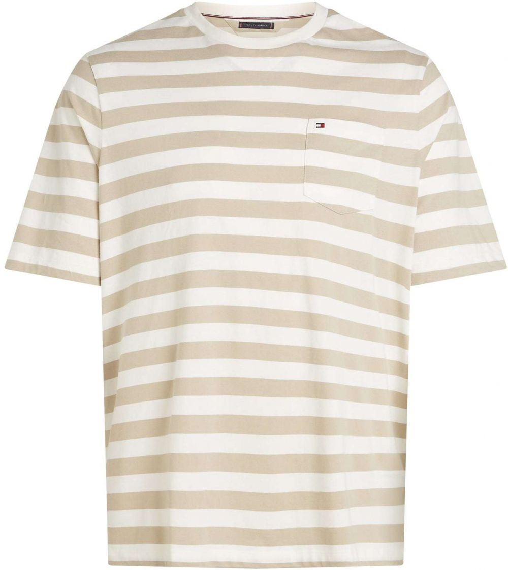 Tommy Hilfiger Big & Tall Tričko 'ESSENTIAL'  tmavobéžová / biela