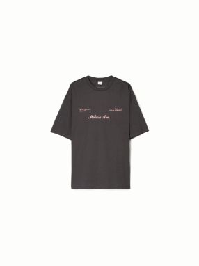 Bershka Tričko  tmavošedá / ružová