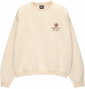 Pull&Bear Mikina 'NEW YORK'  karmínovo červená / šedobiela