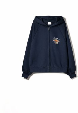 Bershka Tepláková bunda  námornícka modrá / svetlomodrá / červená / biela