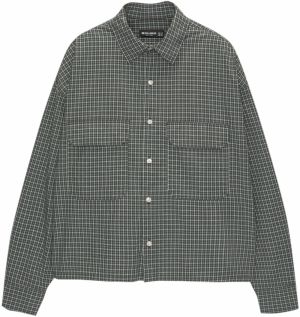 Pull&Bear Košeľa  sivá / tmavozelená / čierna
