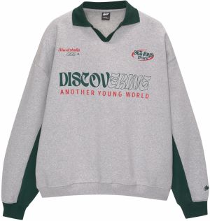 Pull&Bear Mikina  svetlosivá / tmavozelená / červená