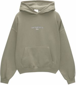 Pull&Bear Mikina 'PACIFIC 95'  kaki / čierna / biela